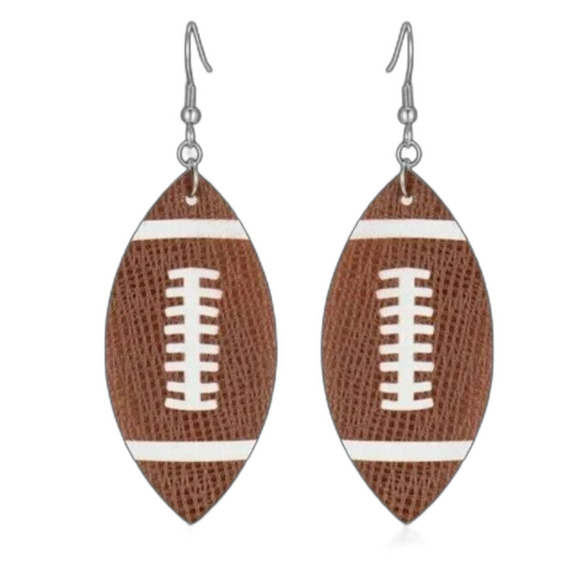 New FOOTBALL Earrings Brown Faux Leather Dangle on French Hook - Picture 1 of 5
